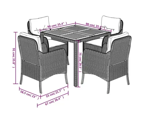 5-Daļīgs Dārza Mēbeļu Komplekts, Matrači, Melna Pe  Rotangpalma Vidaxl