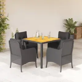 5-Daļīgs Dārza Mēbeļu Komplekts, Matrači, Melna Pe  Rotangpalma Vidaxl