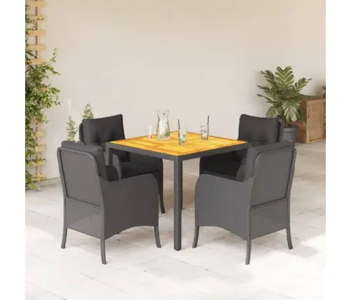 5-Daļīgs Dārza Mēbeļu Komplekts, Matrači, Melna Pe  Rotangpalma Vidaxl