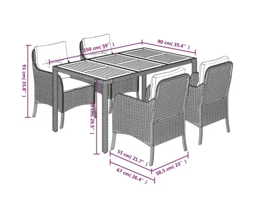 5-Daļīgs Dārza Mēbeļu Komplekts, Matrači, Melna Pe  Rotangpalma Vidaxl