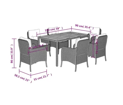 Sodo Komplektas Su Pagalvėlėmis, 7 Dalių, Juodas, Poliratanas