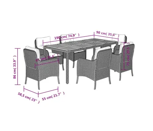 7-Daļīgs Dārza Mēbeļu Komplekts Ar Matračiem, Pe Rotangpalma Vidaxl