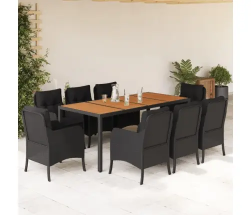 Sodo Komplektas Su Pagalvėlėmis, 9 Dalių, Juodas, Poliratanas