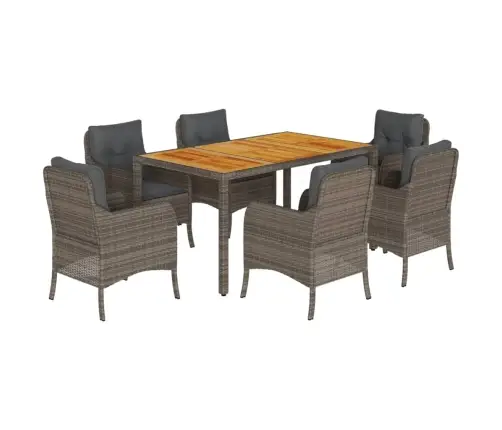 7-Daļīgs Dārza Mēbeļu Komplekts, Matrači, Pelēka Pe Rotangpalma Vidaxl