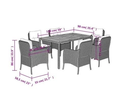 7-Daļīgs Dārza Mēbeļu Komplekts, Matrači, Pelēka Pe Rotangpalma Vidaxl