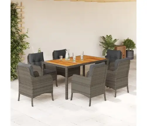 7-Daļīgs Dārza Mēbeļu Komplekts, Matrači, Pelēka Pe Rotangpalma Vidaxl