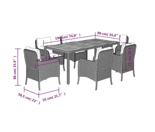 7-Daļīgs Dārza Mēbeļu Komplekts, Matrači, Pelēka Pe Rotangpalma Vidaxl