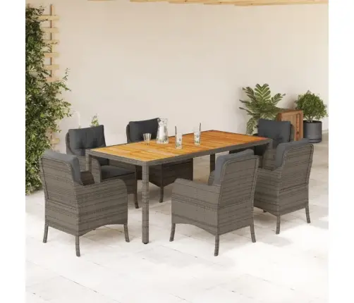 7-Daļīgs Dārza Mēbeļu Komplekts, Matrači, Pelēka Pe Rotangpalma Vidaxl