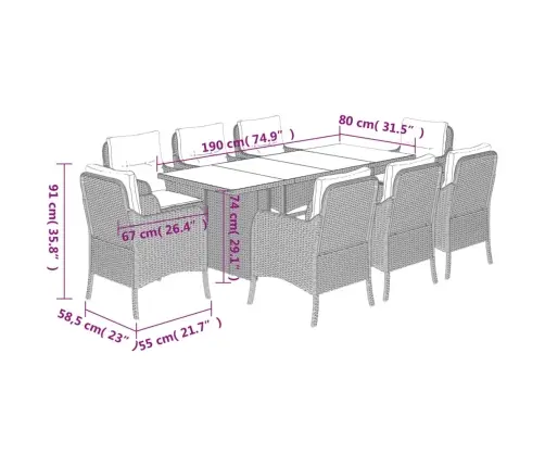 9-Osaline Aiamööbli Komplekt Patjadega, Must, Polürotang