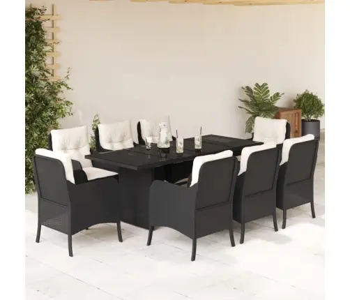 9-Osaline Aiamööbli Komplekt Patjadega, Must, Polürotang