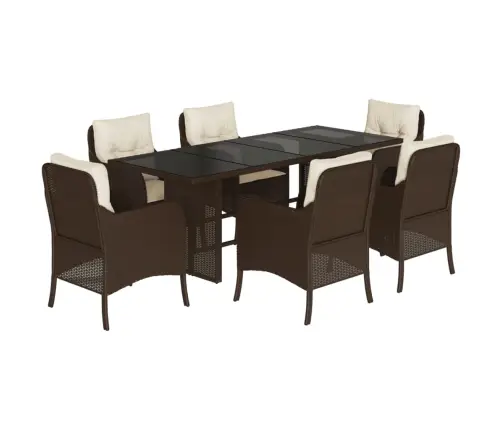 7-Daļīgs Dārza Mēbeļu Komplekts, Matrači, Brūna Pe Rotangpalma Vidaxl