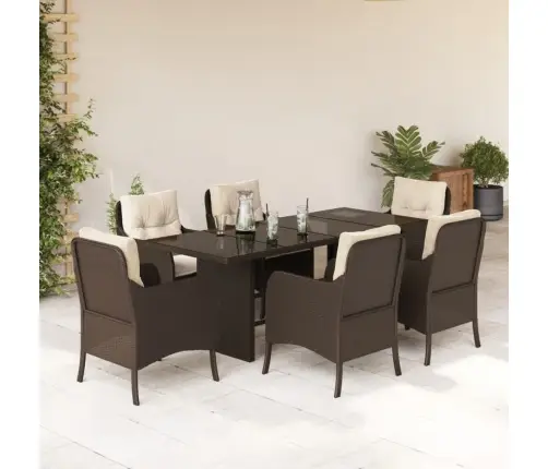 7-Daļīgs Dārza Mēbeļu Komplekts, Matrači, Brūna Pe Rotangpalma Vidaxl