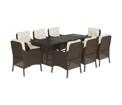 9-Osaline Aia Söögimööbli Komplekt Patjadega, Pruun, Polürotang