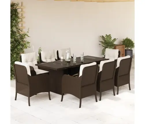 9-Osaline Aia Söögimööbli Komplekt Patjadega, Pruun, Polürotang