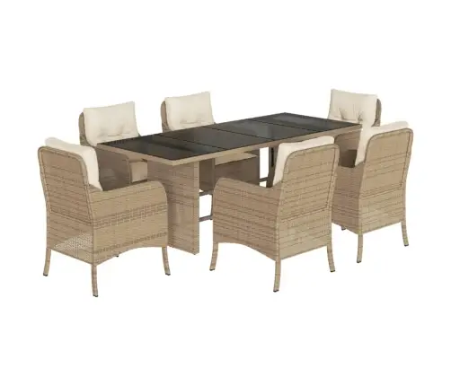 7-Daļīgs Dārza Mēbeļu Komplekts, Matrači, Bēša Pe Rotangpalma Vidaxl