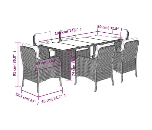7-Daļīgs Dārza Mēbeļu Komplekts, Matrači, Bēša Pe Rotangpalma Vidaxl