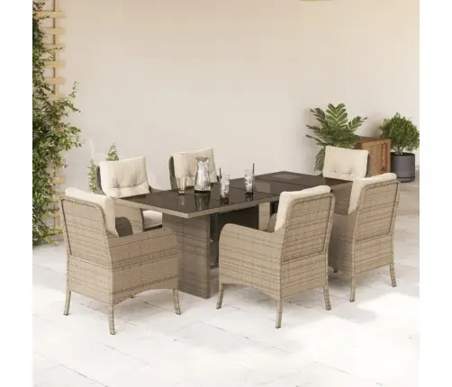 7-Daļīgs Dārza Mēbeļu Komplekts, Matrači, Bēša Pe Rotangpalma Vidaxl