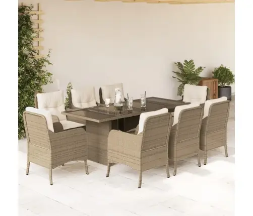 9-Osaline Aiamööbli Komplekt Patjadega, Beež, Polürotang