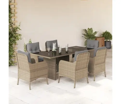 7-Daļīgs Dārza Mēbeļu Komplekts, Matrači, Bēša Pe Rotangpalma Vidaxl