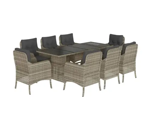 9-Daļīgs Dārza Mēbeļu Komplekts, Matrači,Gaiši Pelēka Pe Pinums Vidaxl