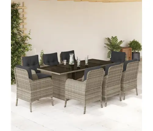 9-Daļīgs Dārza Mēbeļu Komplekts, Matrači,Gaiši Pelēka Pe Pinums Vidaxl