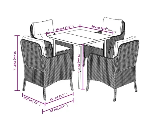 5-Osaline Aiamööbli Komplekt Patjadega, Must, Polürotang