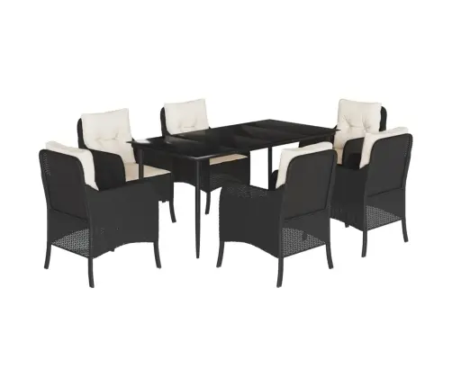 7-Osaline Aiamööblikomplekt Patjadega, Must, Polürotang