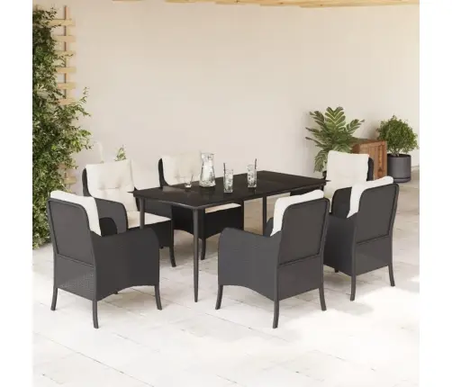 7-Osaline Aiamööblikomplekt Patjadega, Must, Polürotang