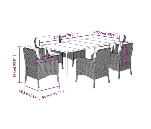 Sodo Komplektas Su Pagalvėlėmis, 7 Dalių, Juodas, Poliratanas