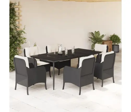 Sodo Komplektas Su Pagalvėlėmis, 7 Dalių, Juodas, Poliratanas