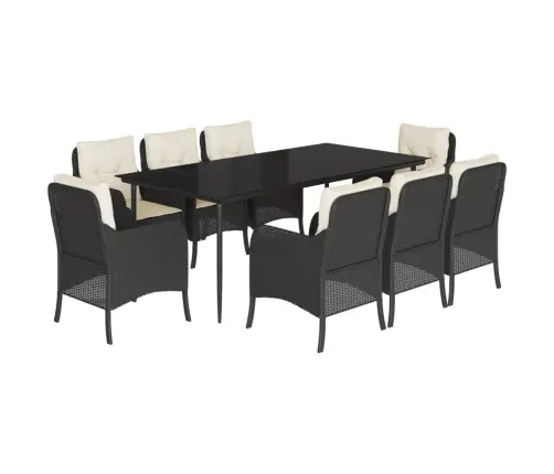 Sodo Komplektas Su Pagalvėlėmis, 9 Dalių, Juodas, Poliratanas