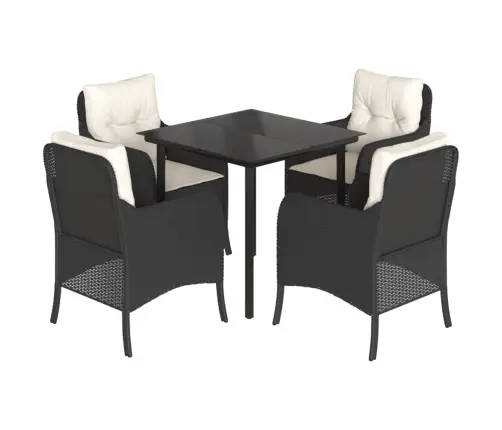 5-Daļīgs Dārza Mēbeļu Komplekts, Matrači, Melna Pe  Rotangpalma Vidaxl