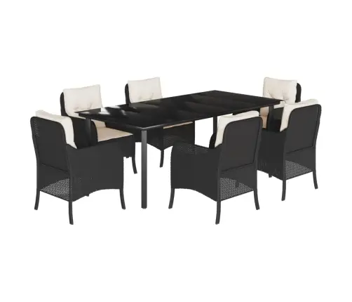 7-Osaline Aiamööblikomplekt Patjadega, Must, Polürotang