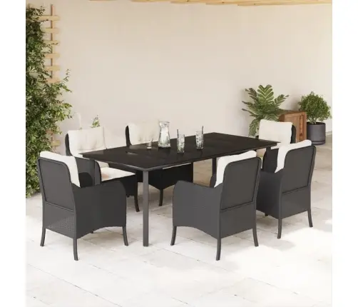 7-Osaline Aiamööblikomplekt Patjadega, Must, Polürotang