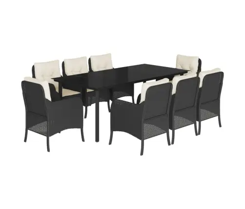 9-Daļīgs Dārza Mēbeļu Komplekts, Matrači, Melns, Pe Rotangpalma Vidaxl