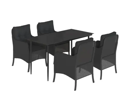 5-Daļīgs Dārza Mēbeļu Komplekts, Matrači, Melna Pe  Rotangpalma Vidaxl