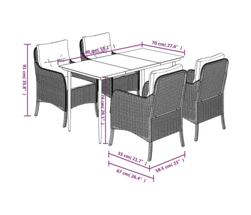 5-Daļīgs Dārza Mēbeļu Komplekts, Matrači, Melna Pe  Rotangpalma Vidaxl