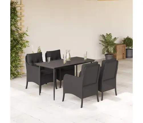 5-Daļīgs Dārza Mēbeļu Komplekts, Matrači, Melna Pe  Rotangpalma Vidaxl