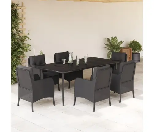 Sodo Komplektas Su Pagalvėlėmis, 7 Dalių, Juodas, Poliratanas