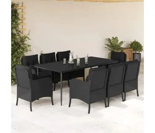 9-Daļīgs Dārza Mēbeļu Komplekts, Matrači, Melns, Pe Rotangpalma Vidaxl