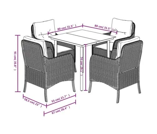 5-Osaline Aiamööbli Komplekt Patjadega, Must, Polürotang