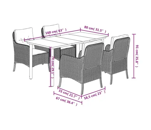 5-Osaline Aiamööbli Komplekt Patjadega, Must, Polürotang