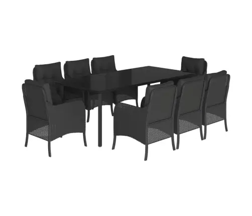 9-Daļīgs Dārza Mēbeļu Komplekts, Matrači, Melns, Pe Rotangpalma Vidaxl