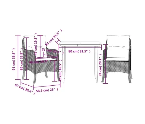 Sodo Komplektas Su Pagalvėlėmis, 3 Dalių, Rudas, Poliratanas