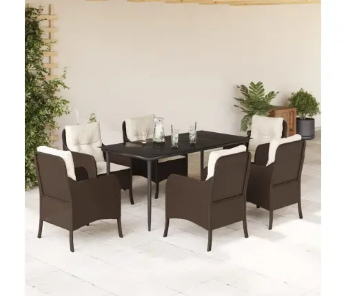 7-Daļīgs Dārza Mēbeļu Komplekts, Matrači, Brūna Pe Rotangpalma Vidaxl