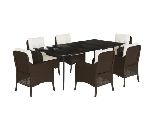 7-Osaline Aia Söögimööbli Komplekt Patjadega, Pruun, Polürotang