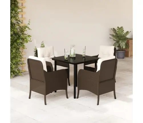 5-Osaline Aia Söögimööbli Komplekt Patjadega, Pruun, Polürotang