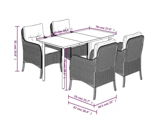 5-Daļīgs Dārza Mēbeļu Komplekts Ar Matračiem, Pe Rotangpalma Vidaxl