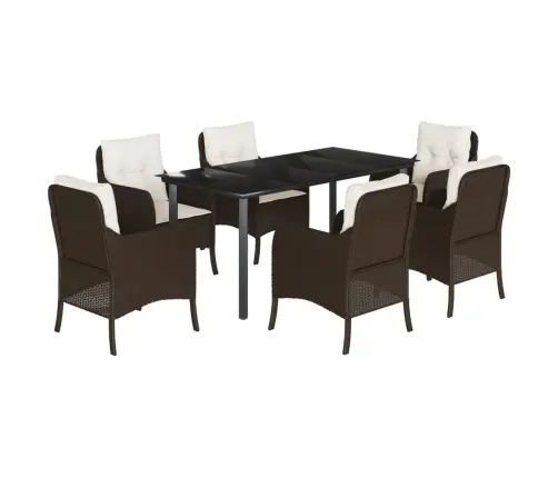 7-Osaline Aia Söögimööbli Komplekt Patjadega, Pruun, Polürotang