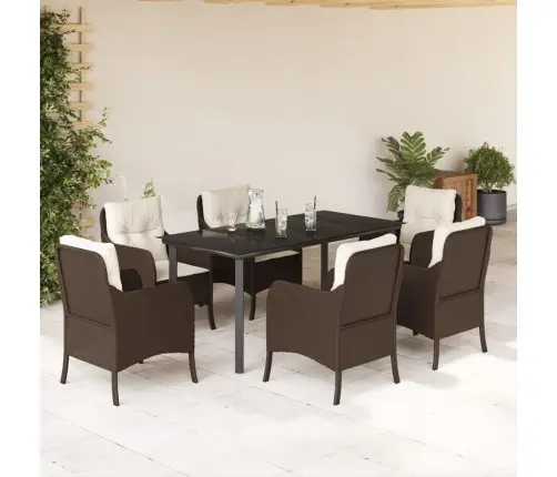 7-Osaline Aia Söögimööbli Komplekt Patjadega, Pruun, Polürotang